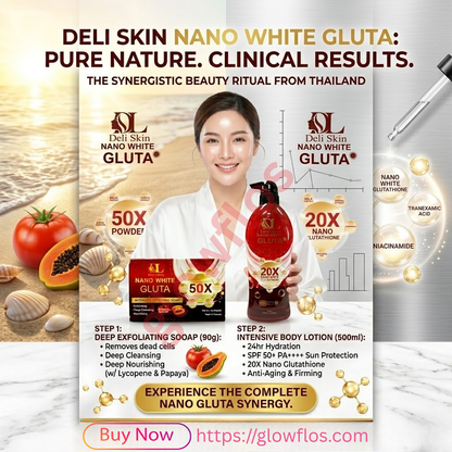 Deli Skin Nano White Lotion and Gluta Soap combo for bright, smooth, and glowing skin