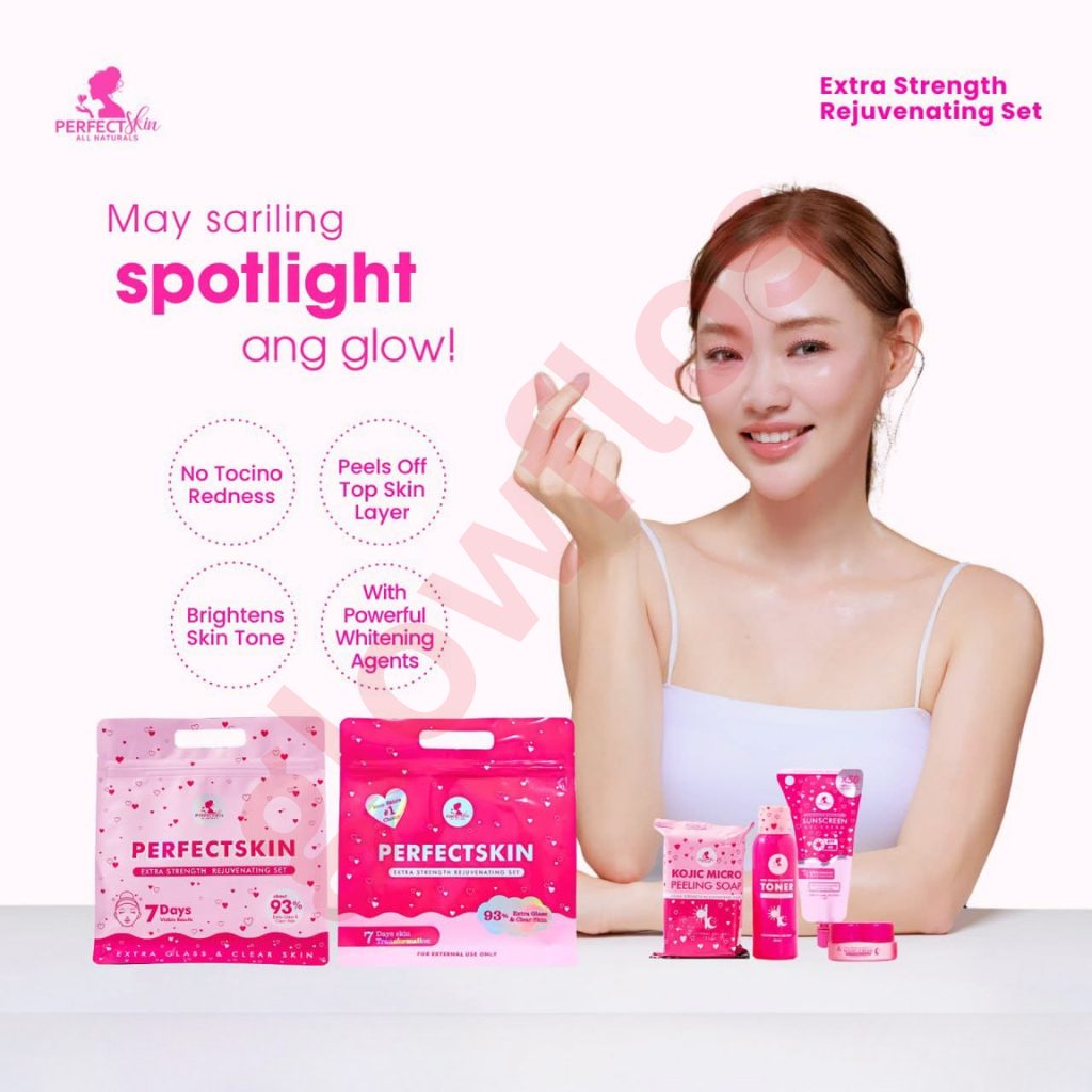 Authentic Perfect Skin Rejuvenating Set 4-in-1 Intensive Skincare Kit with Kojic Soap Toner Night Cream and Sunblock Gel Cream SPF 35 for Advanced Acne Treatment Dark Spot Peeling and Flawless Glass Skin