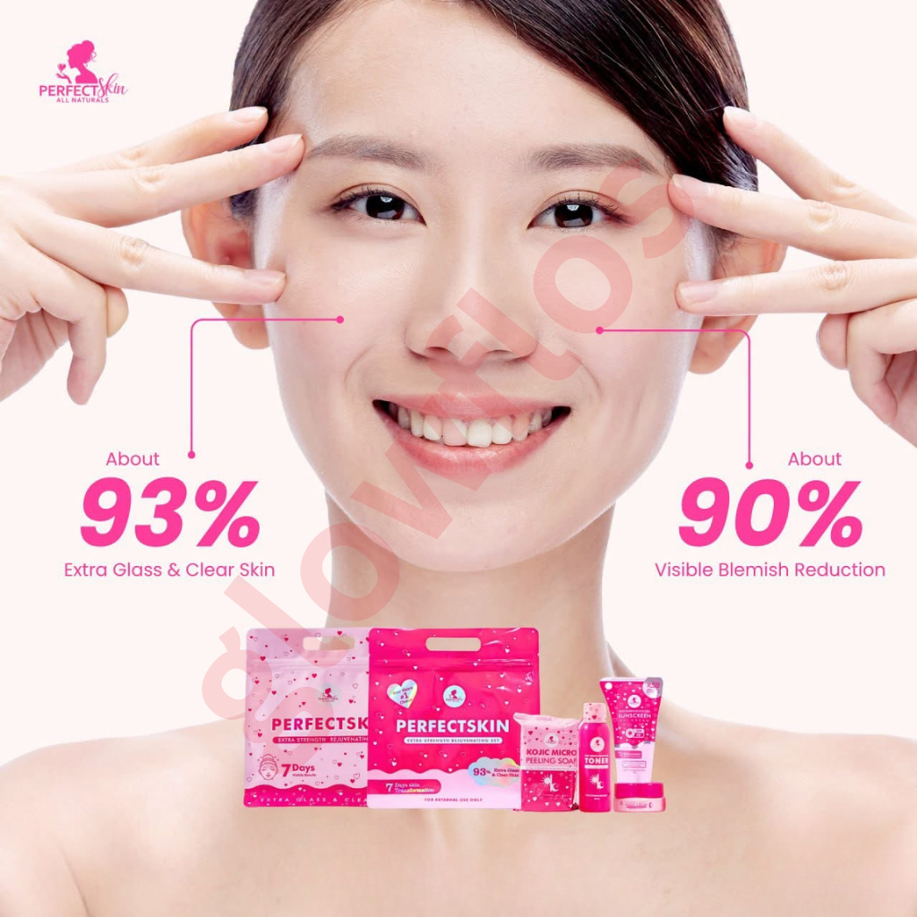 Authentic Perfect Skin Rejuvenating Set 4-in-1 Intensive Skincare Kit with Kojic Soap Toner Night Cream and Sunblock Gel Cream SPF 35 for Advanced Acne Treatment Dark Spot Peeling and Flawless Glass Skin
