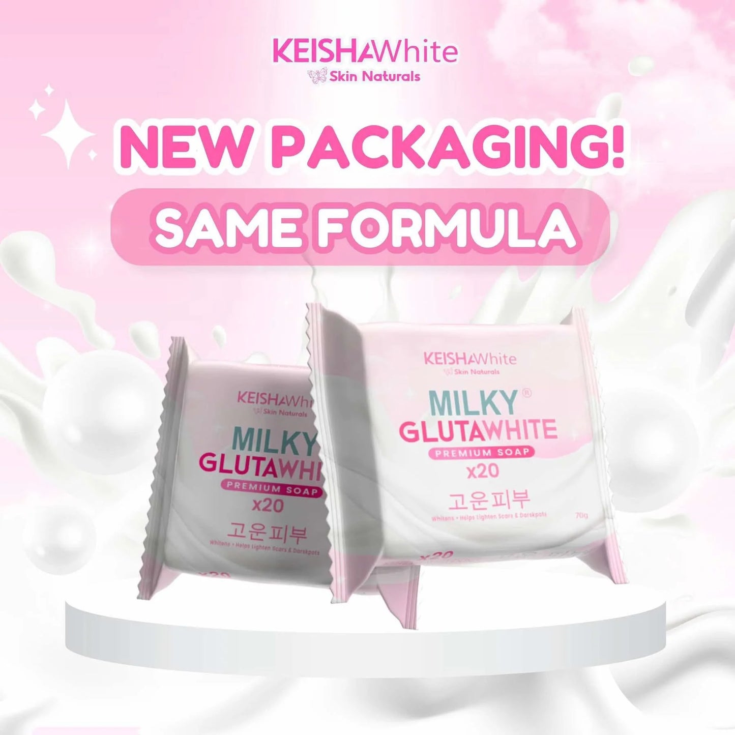 Person using KEISHA X20 whitening soap on skin for a bright glow