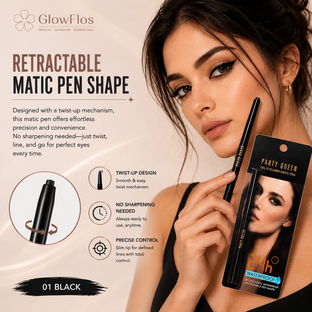 Party Queen Gel Eyeliner Matic Pen – 01 Black