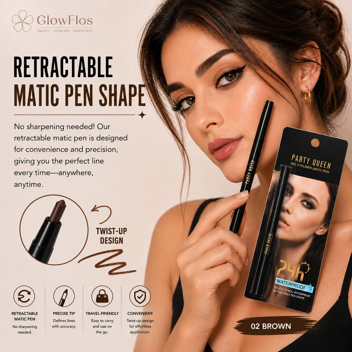 Party Queen Gel Eyeliner Matic Pen – 02 Brown