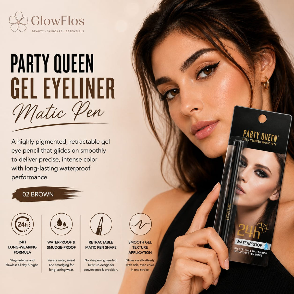 Party Queen Gel Eyeliner Matic Pen – 02 Brown