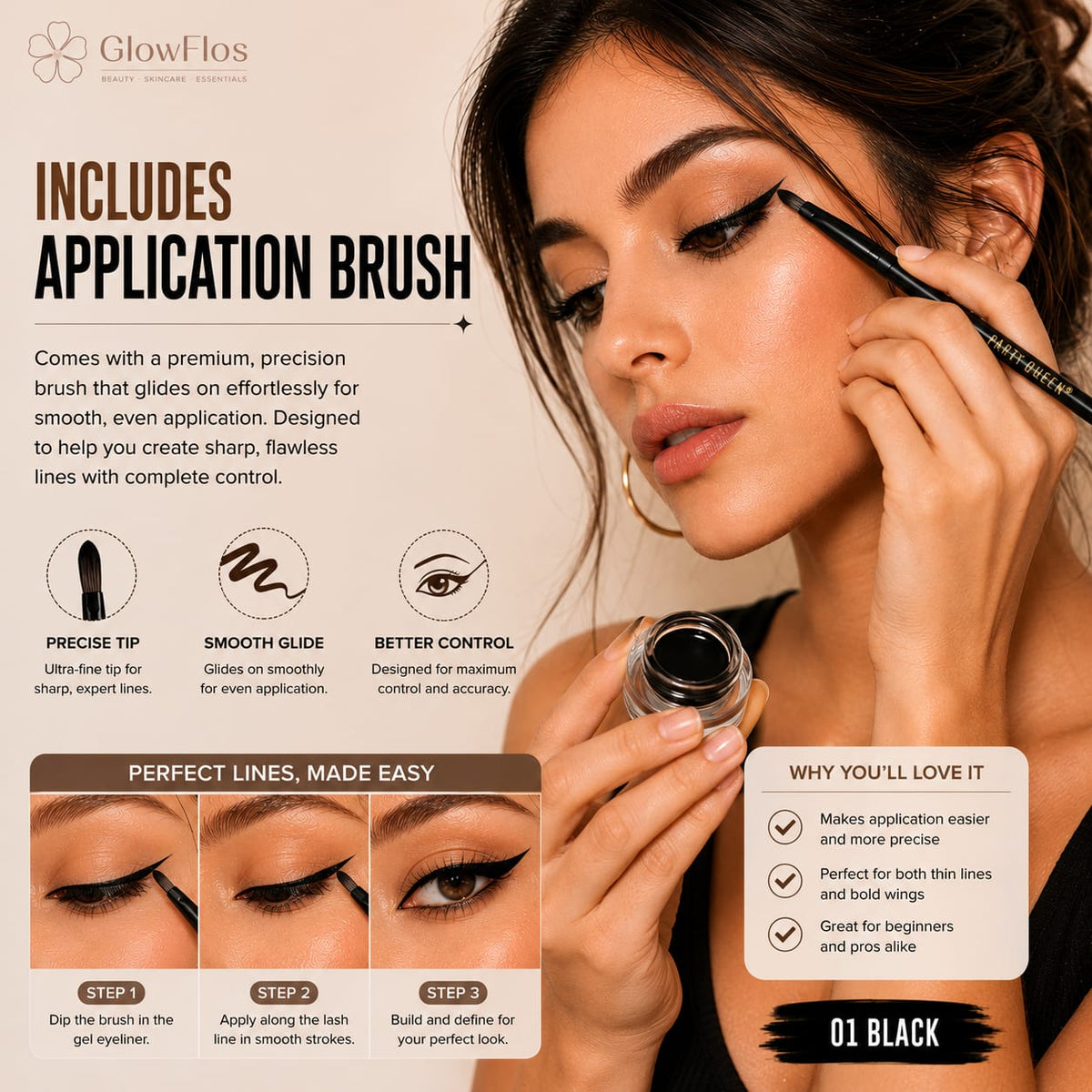Party Queen Professional Liner Express Gel Eyeliner – 01 Black