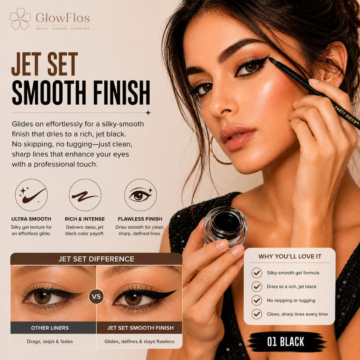 Party Queen Professional Liner Express Gel Eyeliner – 01 Black