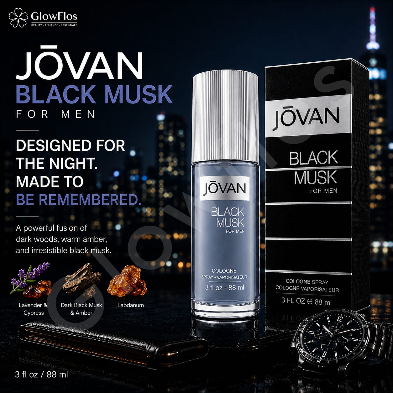 Man applying Jovan Black Musk fragrance