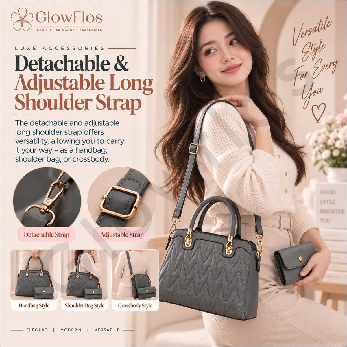 Luxe Chevron Quilted Satchel & Card Pouch Set