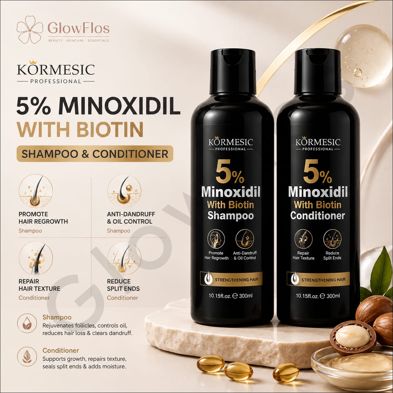 Kormesic hair growth shampoo lather with biotin and minoxidil