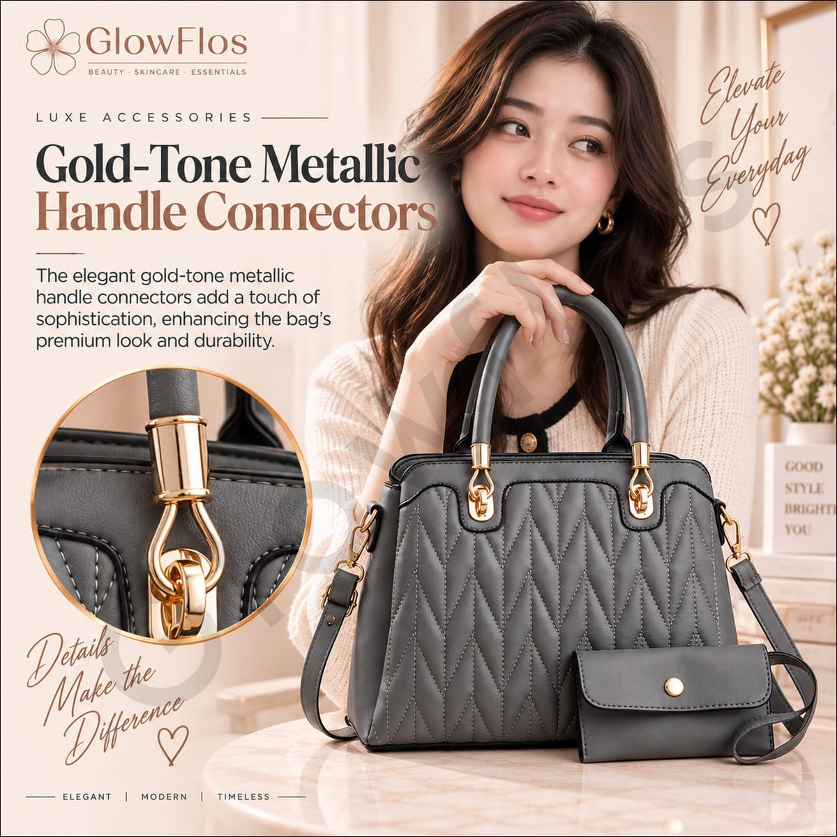 Luxe Chevron Quilted Satchel & Card Pouch Set