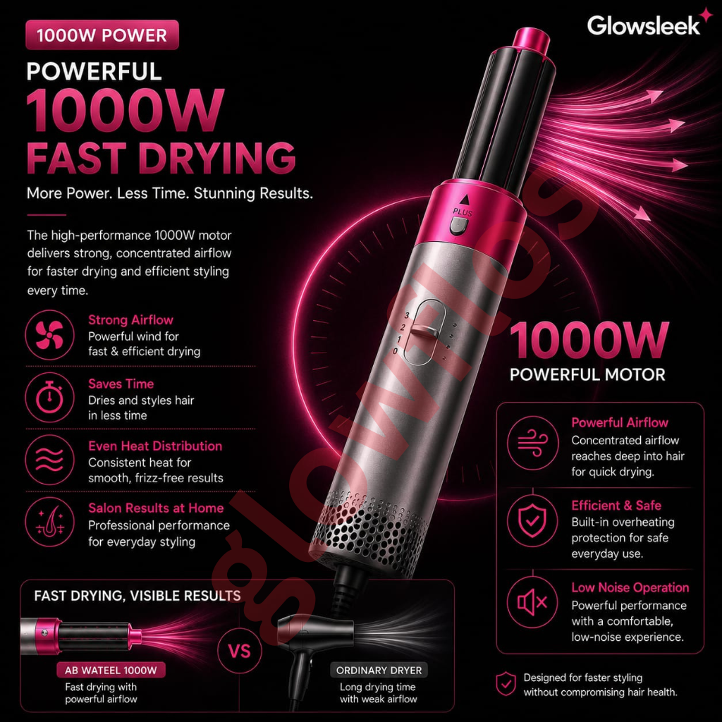 Authentic AB WAKEEL 5 in 1 Hot Air Styler Multi Functional Hair Dryer Brush and Air Wrap Curling Wand with Ionic Heat Protection for Salon Volumizing and Frizz Free Styling