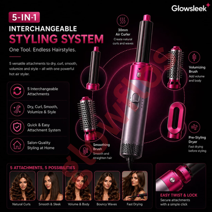 Authentic AB WAKEEL 5 in 1 Hot Air Styler Multi Functional Hair Dryer Brush and Air Wrap Curling Wand with Ionic Heat Protection for Salon Volumizing and Frizz Free Styling