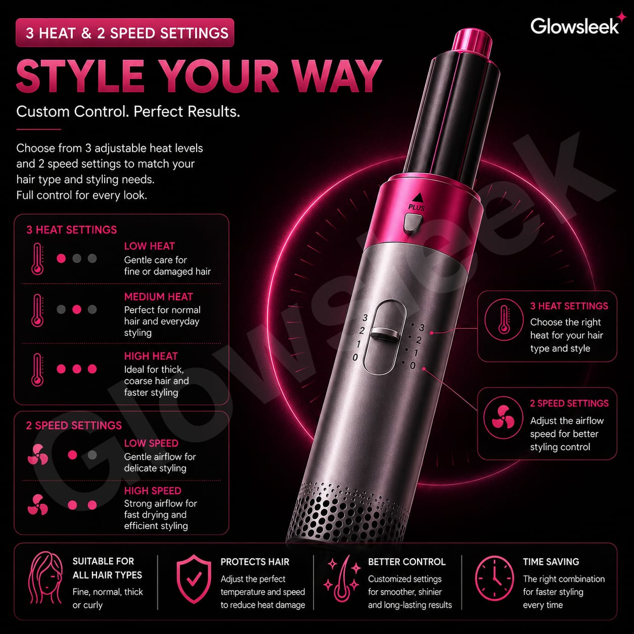 Authentic AB WAKEEL 5 in 1 Hot Air Styler Multi Functional Hair Dryer Brush and Air Wrap Curling Wand with Ionic Heat Protection for Salon Volumizing and Frizz Free Styling