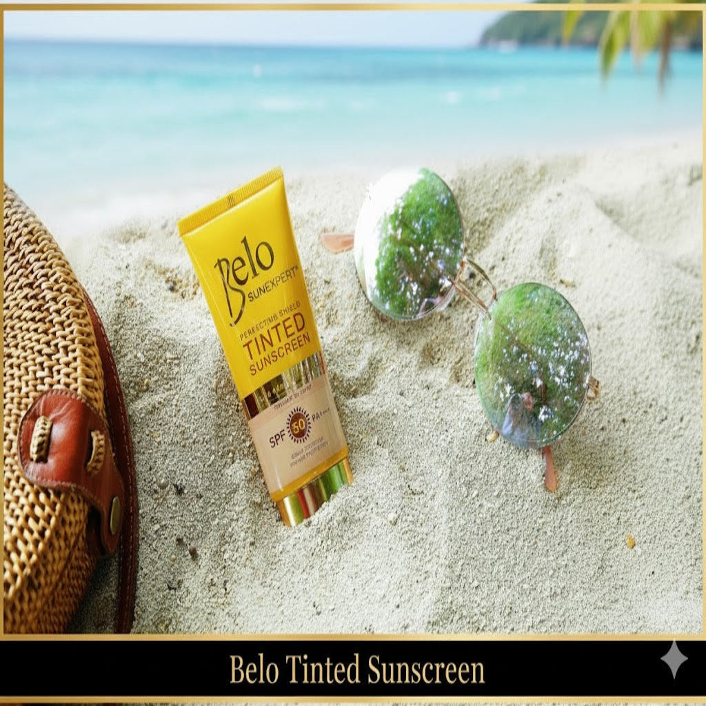 Belo SunExpert Tinted Sunscreen SPF 50 tube with tone adapt technology for sheer matte coverage