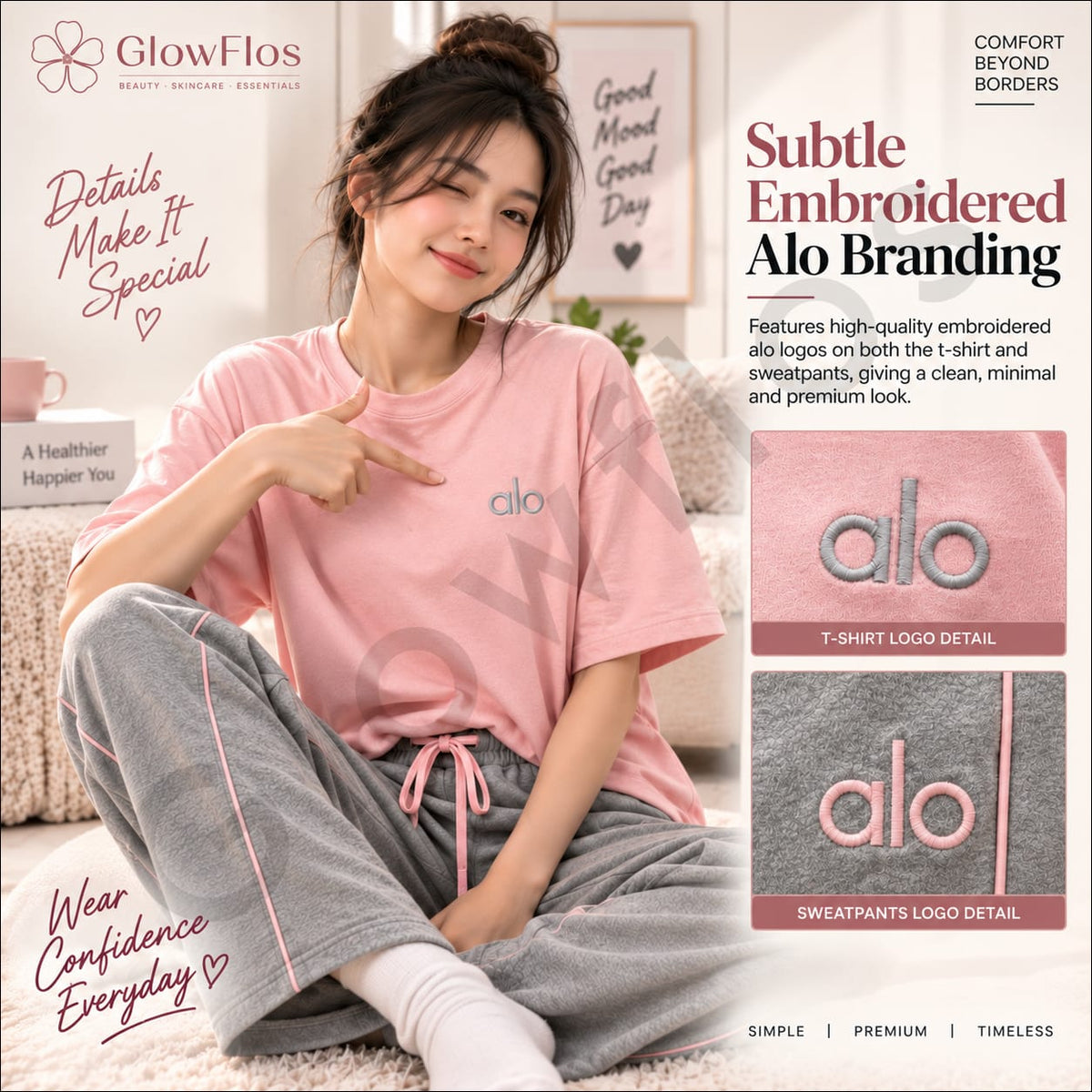 Alo Yoga Logo T-Shirt & Straight-Leg Sweatpants Tracksuit Set