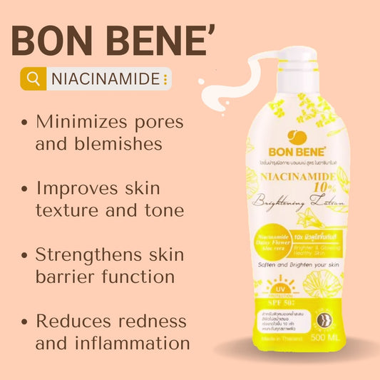 Authentic Bon Bene Niacinamide Lotion 10x Healthy Glow Body Serum Cream for High Potency Full Body Whitening Dark Spot Correction Advanced UV Protection and Intensive Moisture Lock