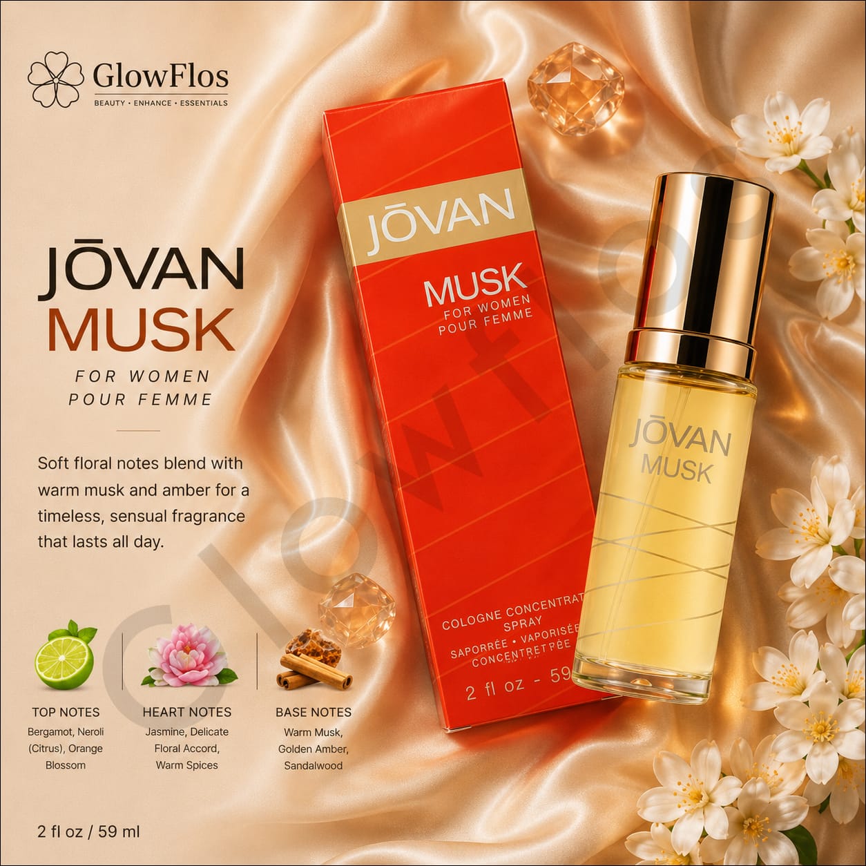 Jovan Musk for Women 59 ml cologne concentrate spray bottle with citrus jasmine and amber notes