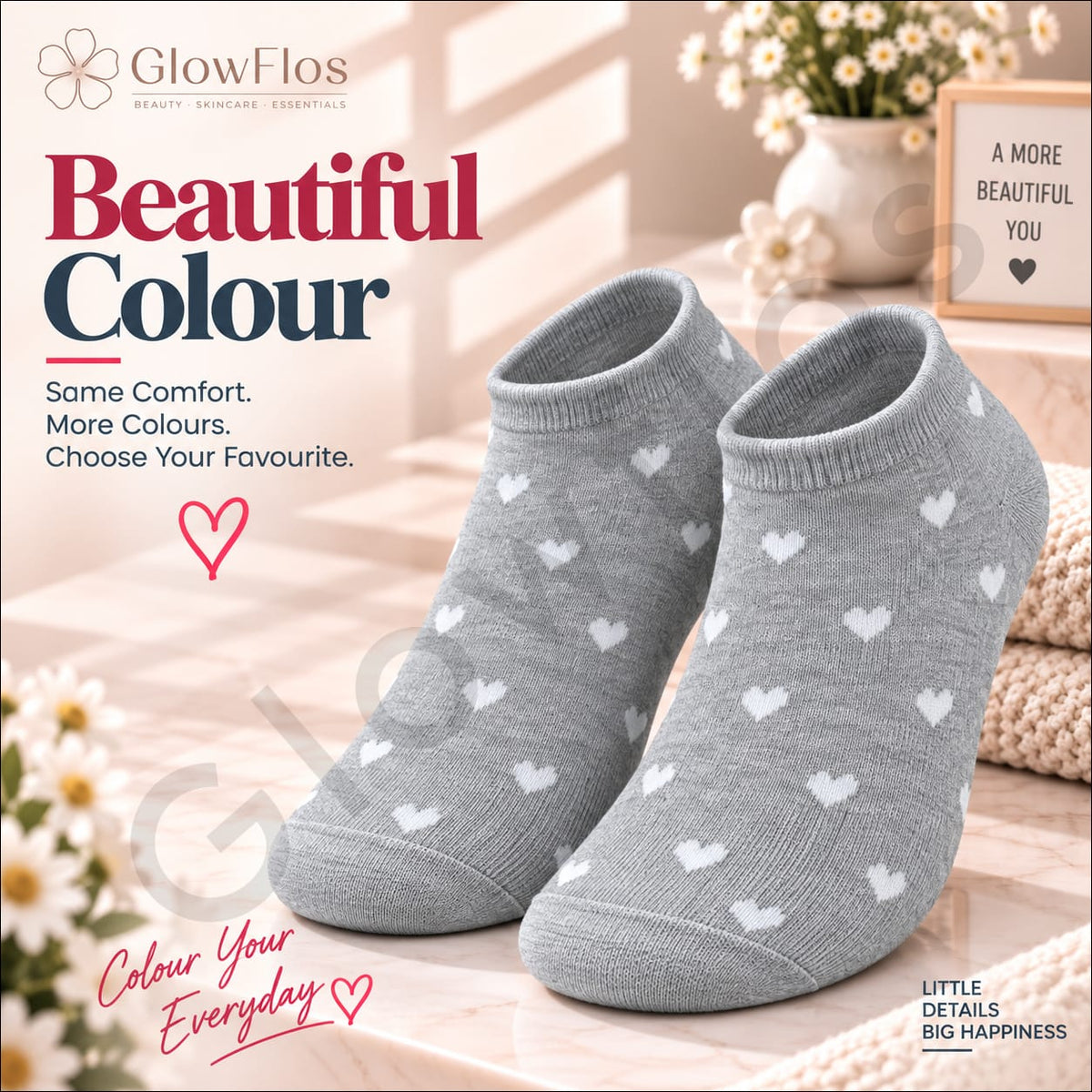 Luxe Heart Print Ankle Socks
