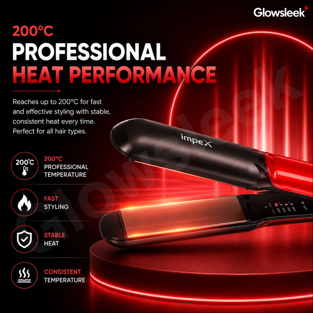 Authentic Impex Hair Straightener Model HS 302 Flat Iron with PTC Fast Heating Ceramic Coated Plates Plate Lock Function and 360 Degree Swivel Cord for Frizz Free Smooth Hair