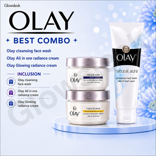 Authentic Olay 3-Piece Skincare Regimen Set Pack with Cleansing Facial Wash Brightening Day Cream and Intensive Night Cream for Complete Face Hydration Anti-Aging and Radiant Glow