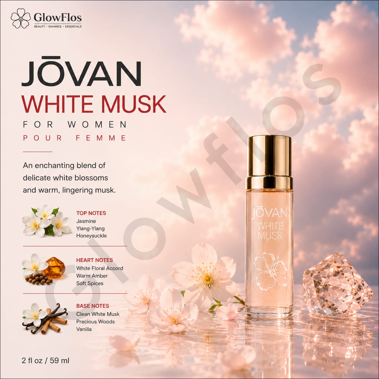Jovan White Musk Cologne Spray for Women – 2 fl oz (59 ml)