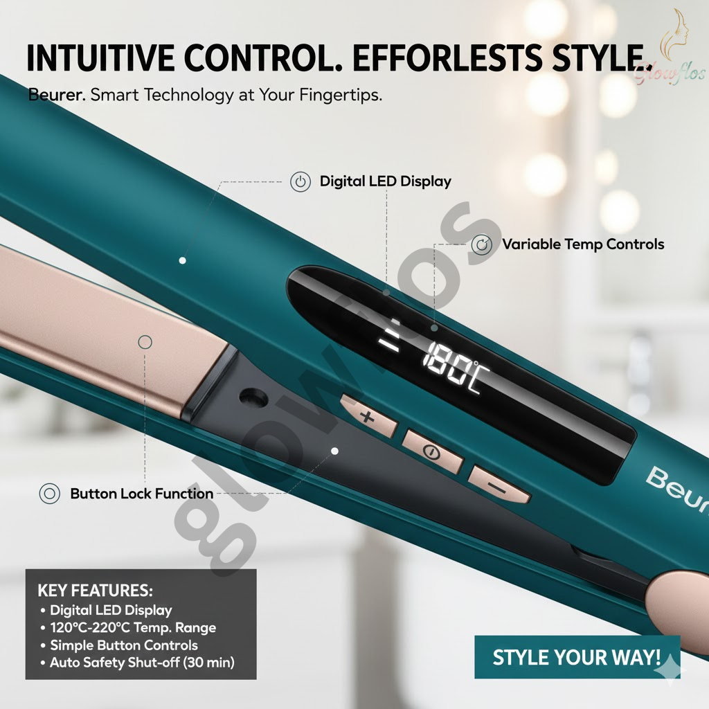 “Beurer HS-50 professional hair straightener with ceramic plates for smooth, sleek styling – salon-quality flat iron.”