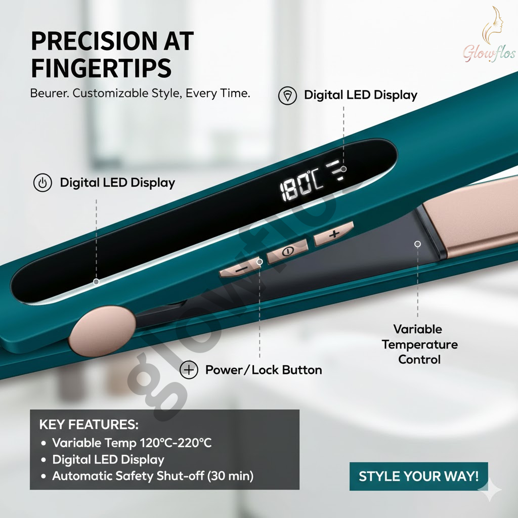 “Beurer HS-50 professional hair straightener with ceramic plates for smooth, sleek styling – salon-quality flat iron.”