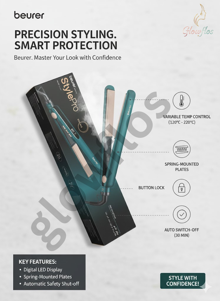 “Beurer HS-50 professional hair straightener with ceramic plates for smooth, sleek styling – salon-quality flat iron.”