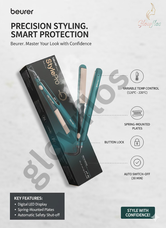 “Beurer HS-50 professional hair straightener with ceramic plates for smooth, sleek styling – salon-quality flat iron.”