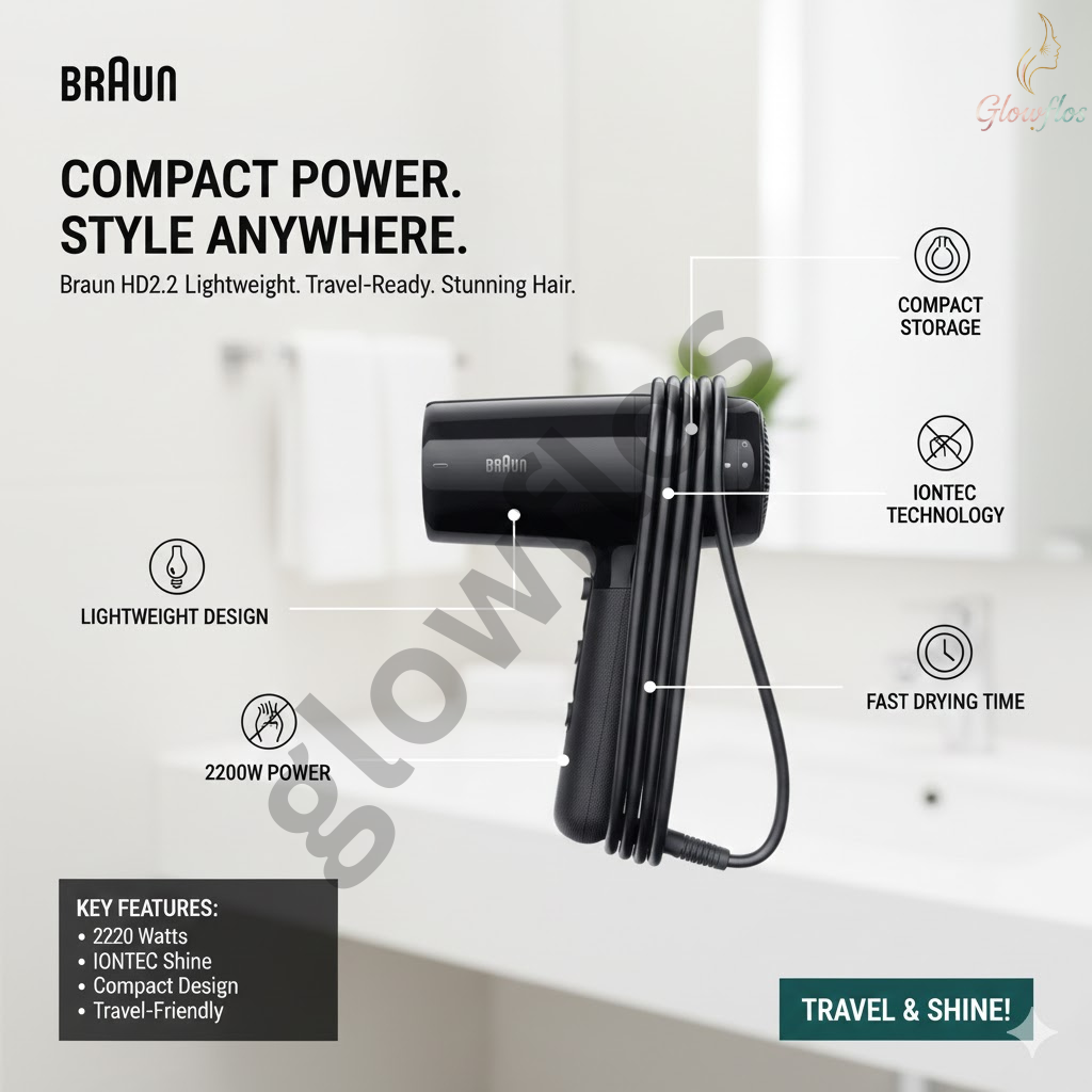 “Braun 2200W Ionic Hair Dryer HD225SDE in black – fast-drying professional ionic hair dryer for smooth frizz-free styling.”