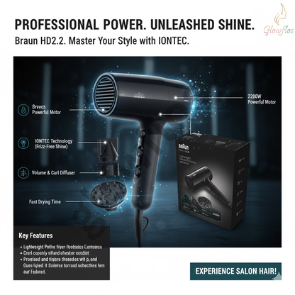 “Braun 2200W Ionic Hair Dryer HD225SDE in black – fast-drying professional ionic hair dryer for smooth frizz-free styling.”
