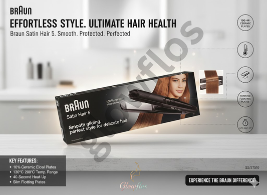 “Braun SS/ST510 hair straightener with ceramic plates for smooth, sleek, frizz-free styling – professional flat iron.”
