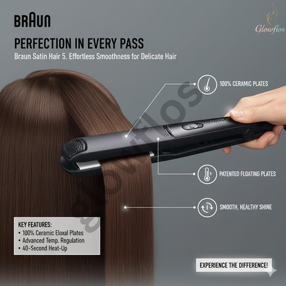 “Braun SS/ST510 hair straightener with ceramic plates for smooth, sleek, frizz-free styling – professional flat iron.”