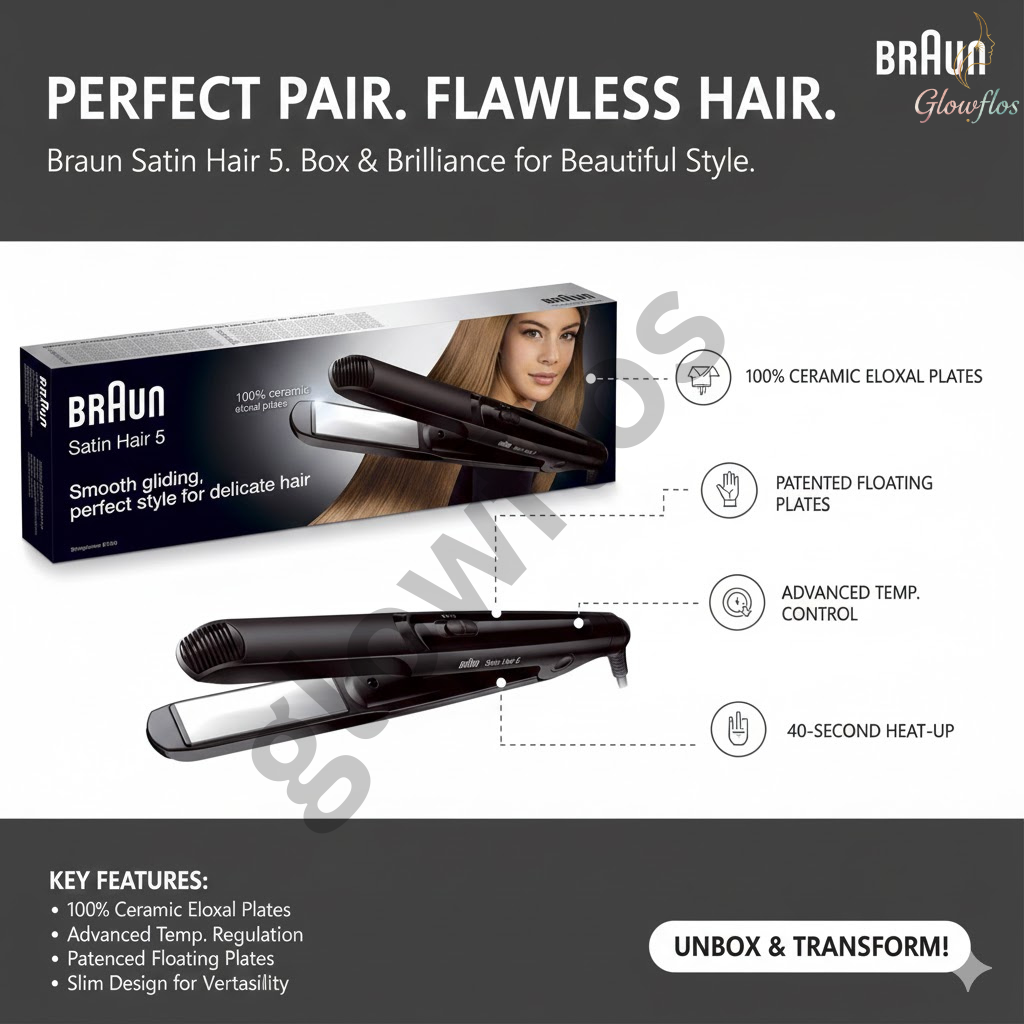 “Braun SS/ST510 hair straightener with ceramic plates for smooth, sleek, frizz-free styling – professional flat iron.”