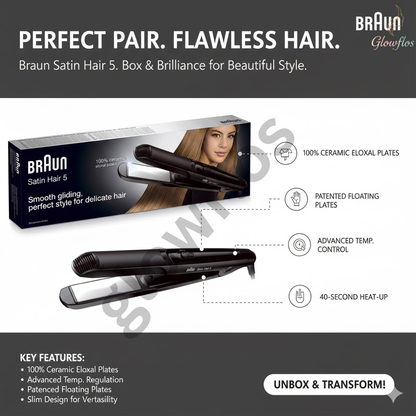 “Braun SS/ST510 hair straightener with ceramic plates for smooth, sleek, frizz-free styling – professional flat iron.”