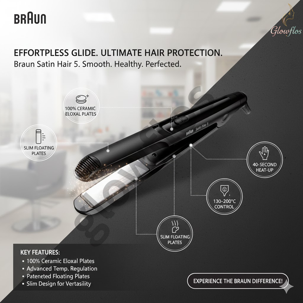 “Braun SS/ST510 hair straightener with ceramic plates for smooth, sleek, frizz-free styling – professional flat iron.”