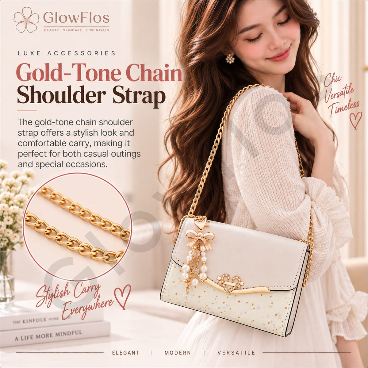 Luxe Accessories Embellished Flap Crossbody Bag with Pearl Charm