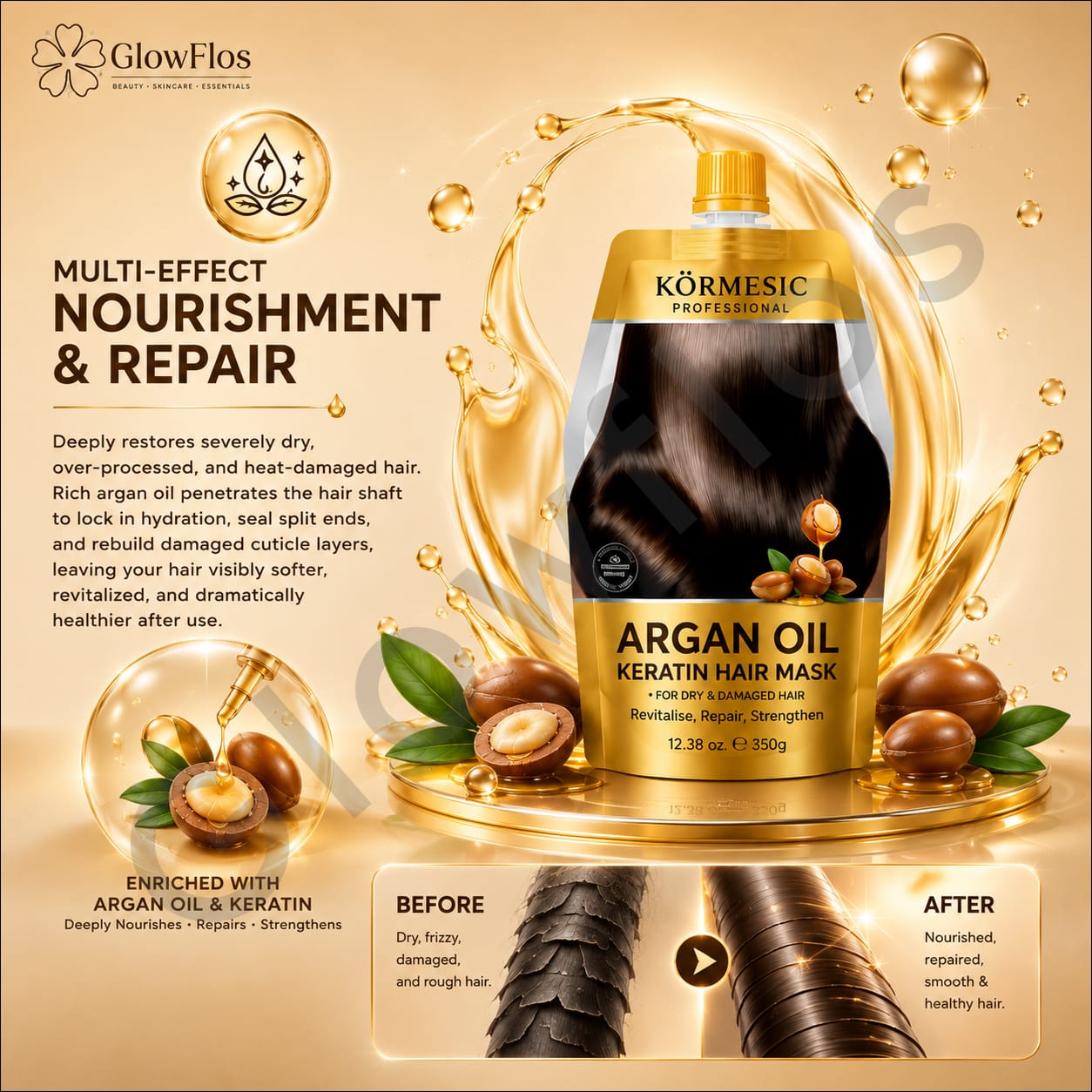 Kormesic Professional Argan Oil Hair Mask 350ml (Deep Hydration & Repair)
