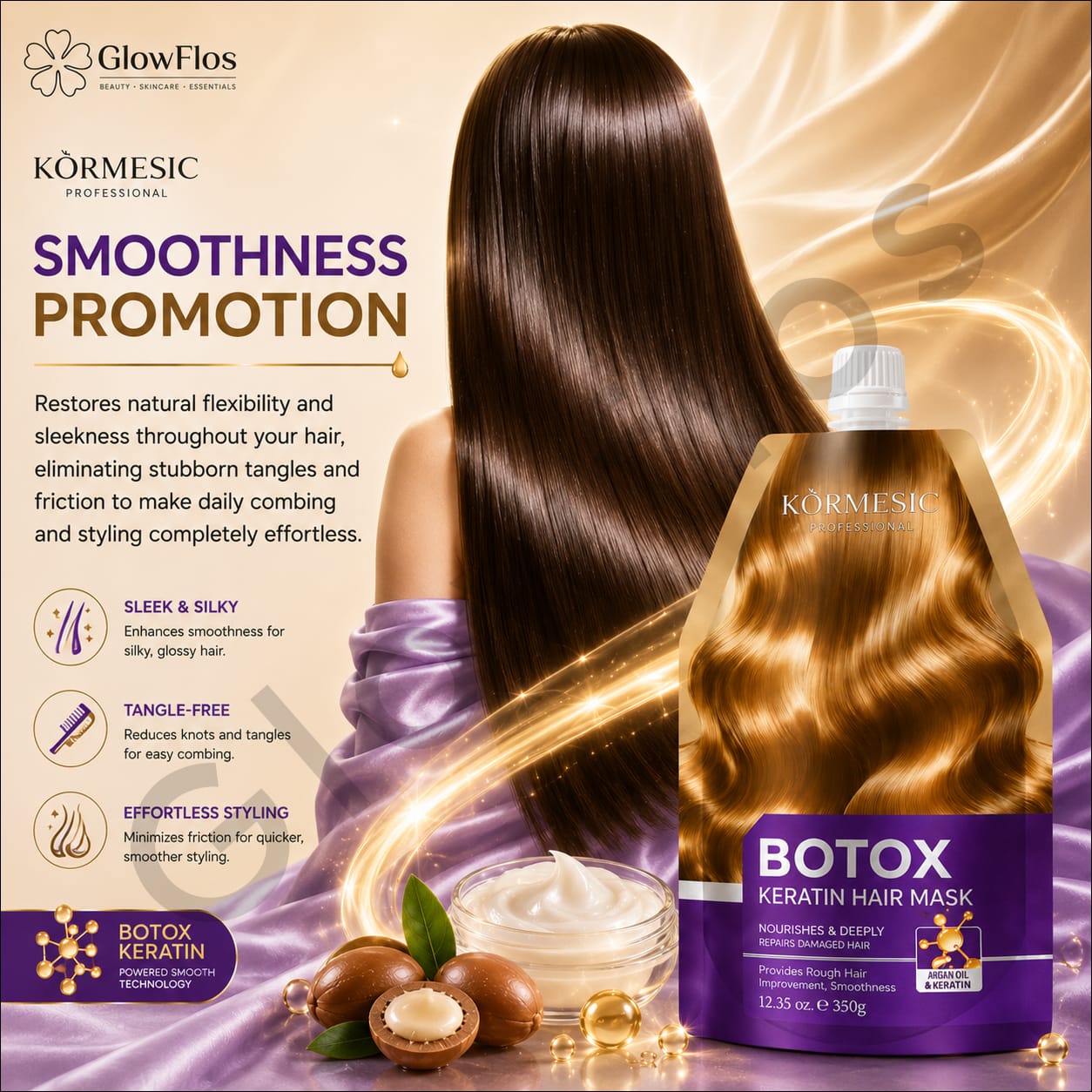 Rich creamy texture of Kormesic professional hair repair mask