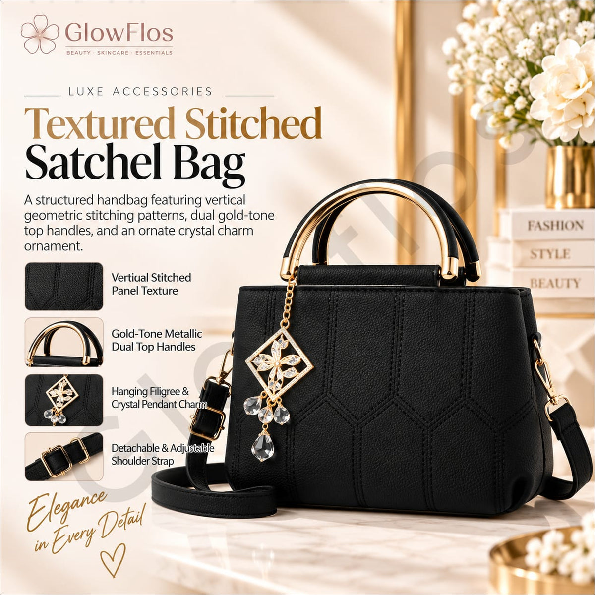 Elegance Metal-Handle Geometric Handbag