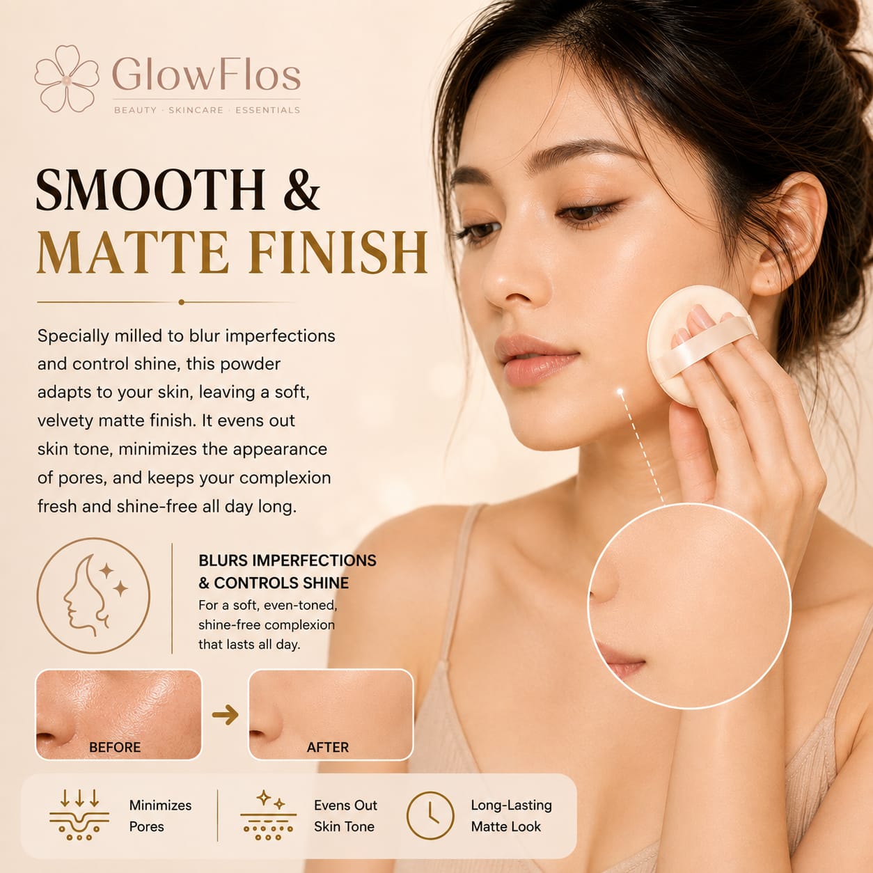 Callista Smooth & Matte Compact Powder in shade 50 Nude Ivory, shown in a yellow compact case.