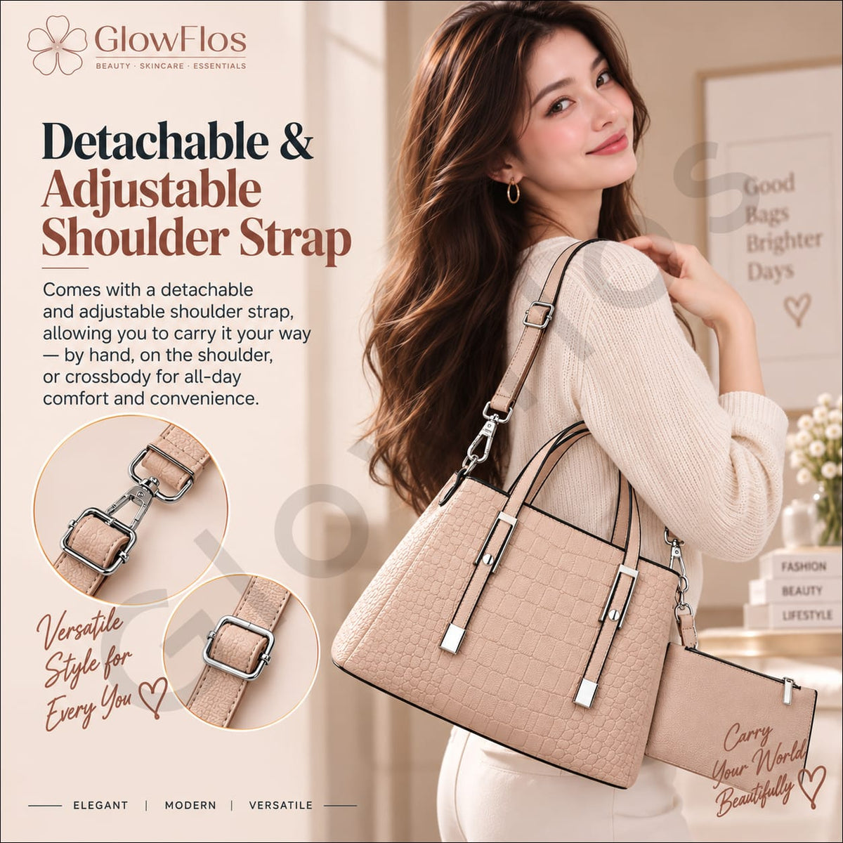 Luxe Crocodile Pattern Tote & Zipper Pouch Set