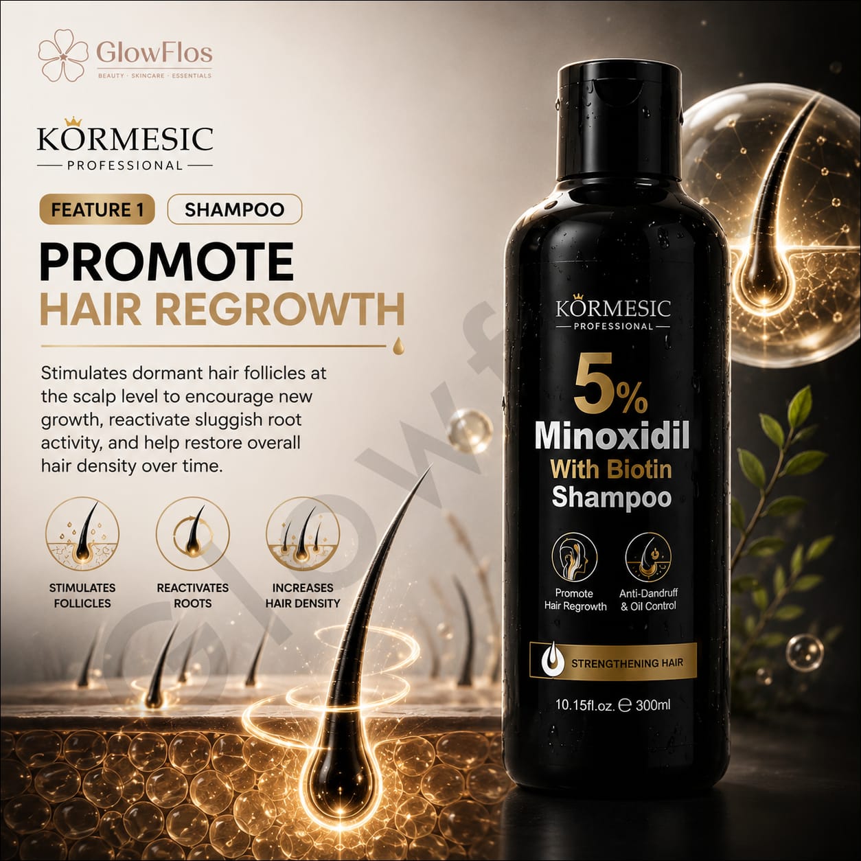 Kormesic hair growth shampoo lather with biotin and minoxidil
