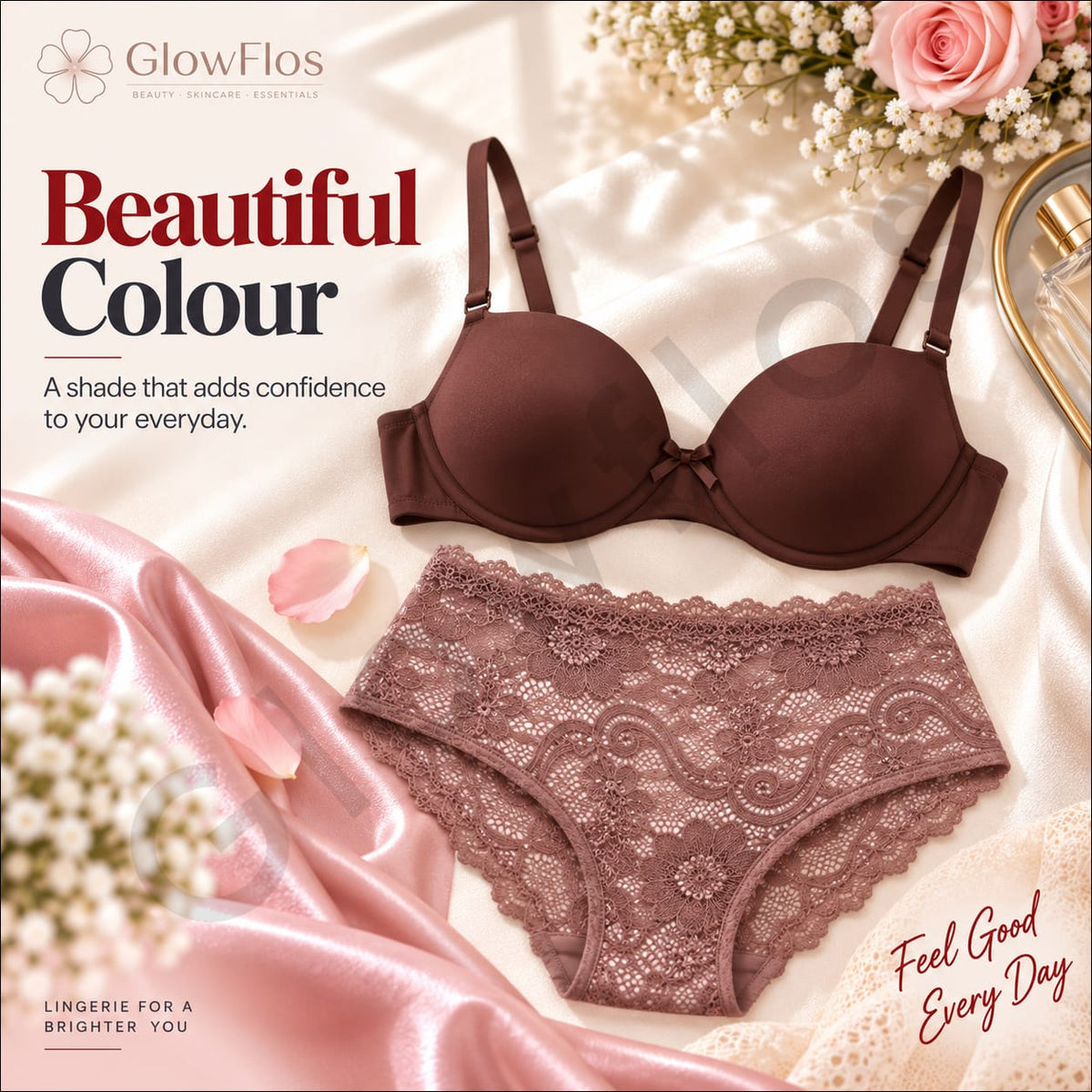 Smooth Contour Bra & Floral Lace Panty Lingerie Set