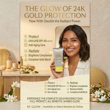 Sy Glow 24K Gold Sunscreen for UV protection and glowing radiant skin