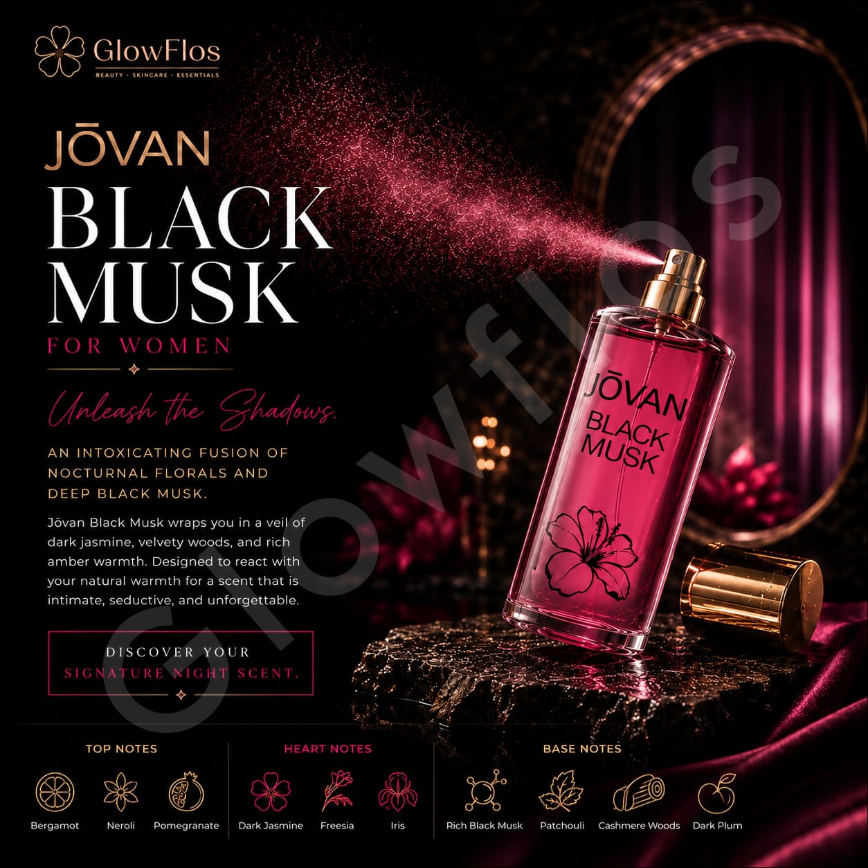 Women applying Jovan Black Musk perfume to pulse points