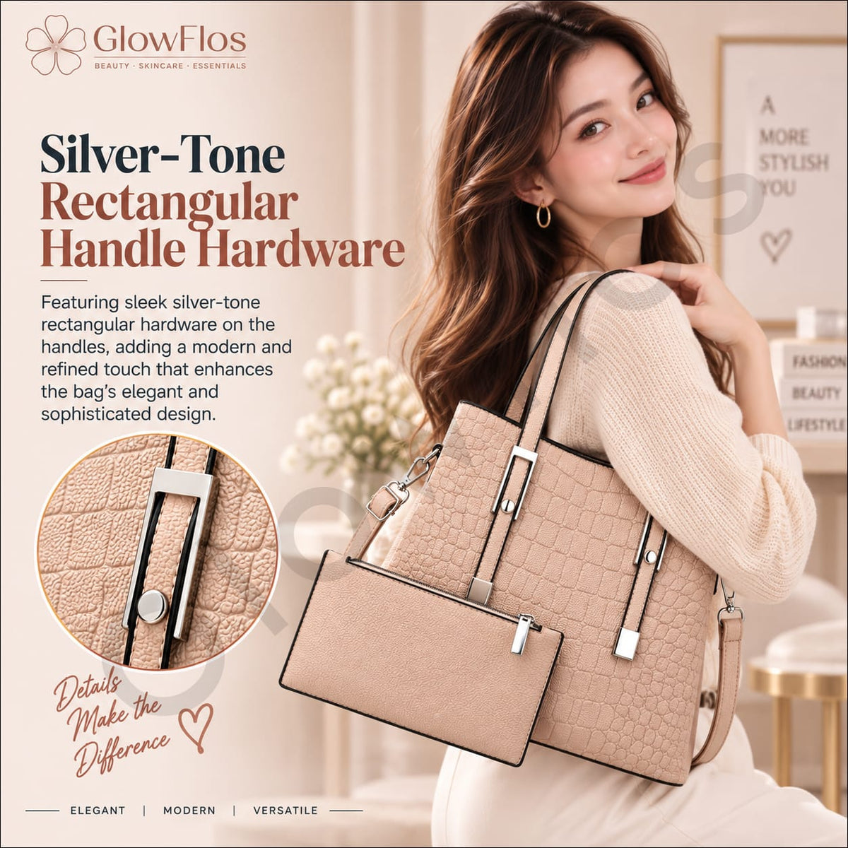 Luxe Crocodile Pattern Tote & Zipper Pouch Set