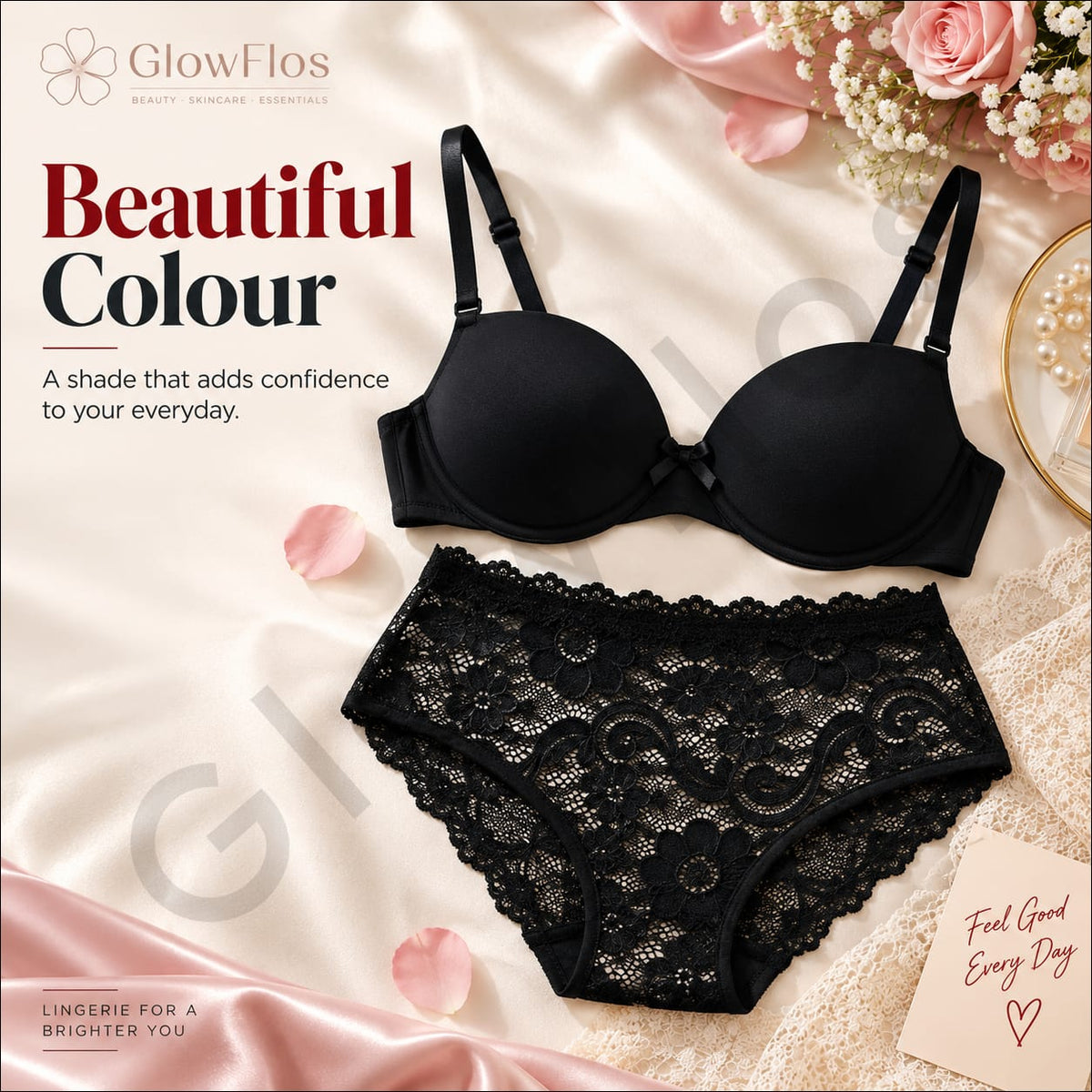 Smooth Contour Bra & Floral Lace Panty Lingerie Set