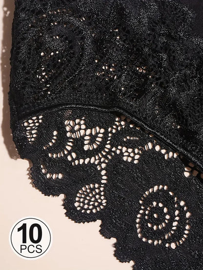 Women'S Floral Lace Briefs  Sexy Mid-Rise Underwear 10 Pcs