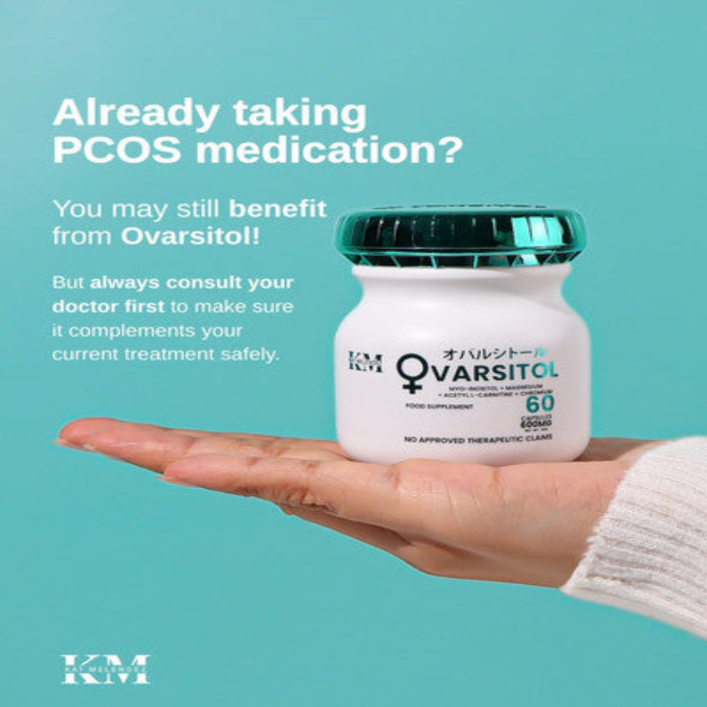 Infographic displaying the benefits of Ovarsitol capsules including cycle regularity and metabolism support