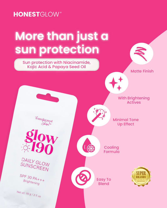 Authentic Honest Glow Glow190 Daily Glow Sunscreen Broad Spectrum Facial Sunblock for UVA UVB Protection Weightless Hydration Non Greasy and Invisible Glass Skin Finish